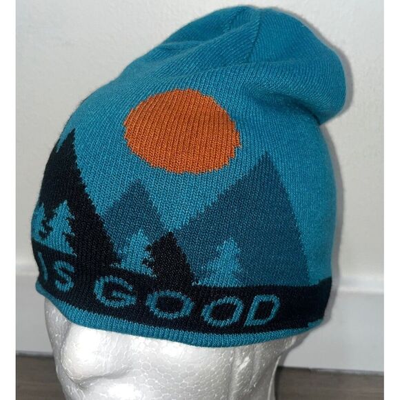 Life is Good Beanie Adult One Size Toboggan Teal Mountain Spellout Gorpcore - Picture 2 of 9